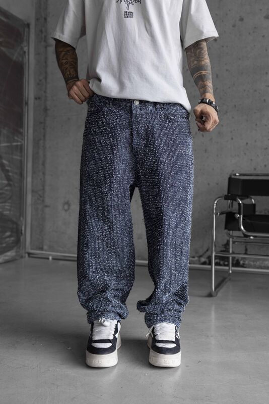 Black Island - TEXTURED BLUE BAGGY JEANS 17012