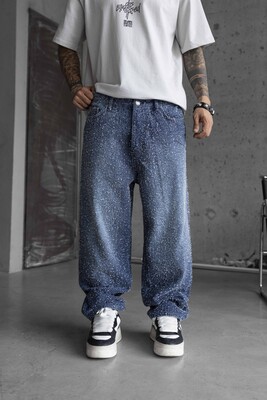 Black Island - TEXTURED BLUE BAGGY JEANS 17013