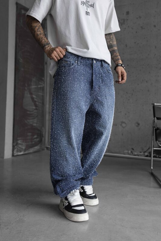 Black Island - TEXTURED BLUE BAGGY JEANS 17013 (1)