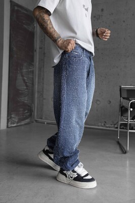 TEXTURED BLUE BAGGY JEANS 17013 - Thumbnail