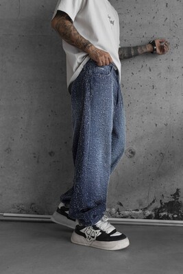 TEXTURED BLUE BAGGY JEANS 17013 - Thumbnail