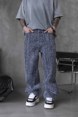 TEXTURED BLUE BAGGY JEANS 17057 - Thumbnail (3)