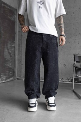 Black Island - TEXTURED BLACK BAGGY JEANS 17014