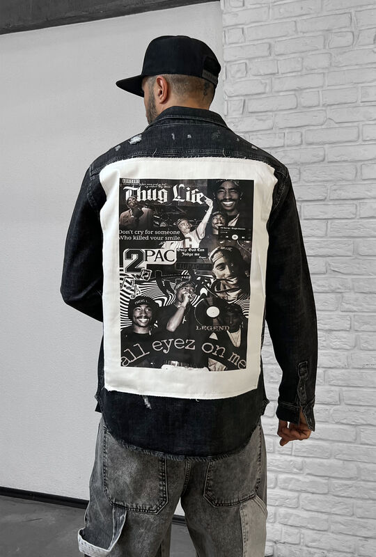 Black Island - TUPAC PRINTED DENIM JACKET BLACK 16970 (1)