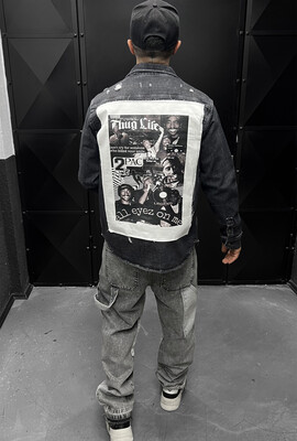 TUPAC PRINTED DENIM JACKET BLACK 16970 - Thumbnail