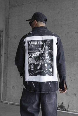 TUPAC PRINTED DENIM JACKET BLACK 16970 - Thumbnail (2)