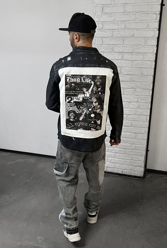 Black Island - TUPAC PRINTED DENIM JACKET BLACK 16970