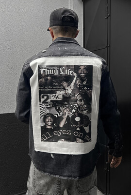 TUPAC PRINTED DENIM JACKET BLACK 16970 - Thumbnail