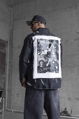 Black Island - TUPAC PRINTED DENIM JACKET BLACK 16970 (1)