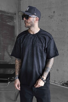 Black Island - WASHED BLACK T-SHIRT WITH DIRTY STITCHES 1803 (1)