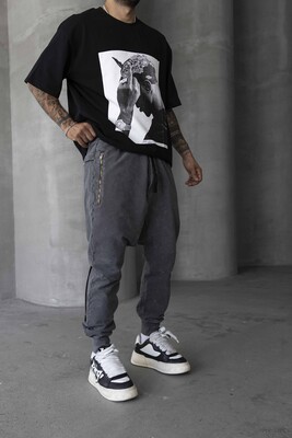 Washed Jogger Pants Grey 1677 - Thumbnail