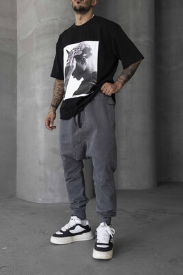 Washed Jogger Pants Grey 1677 - Thumbnail