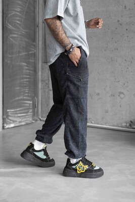 Washed Jogger Pants Blue 16649-1 - Thumbnail