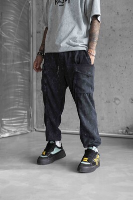 Washed Jogger Pants Blue 16649-1 - Thumbnail