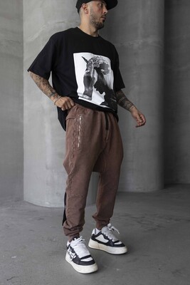 Washed Jogger Pants Brown 1677 - Thumbnail