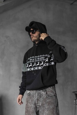 White Pattern Hoodie Black 1348 - Thumbnail (3)